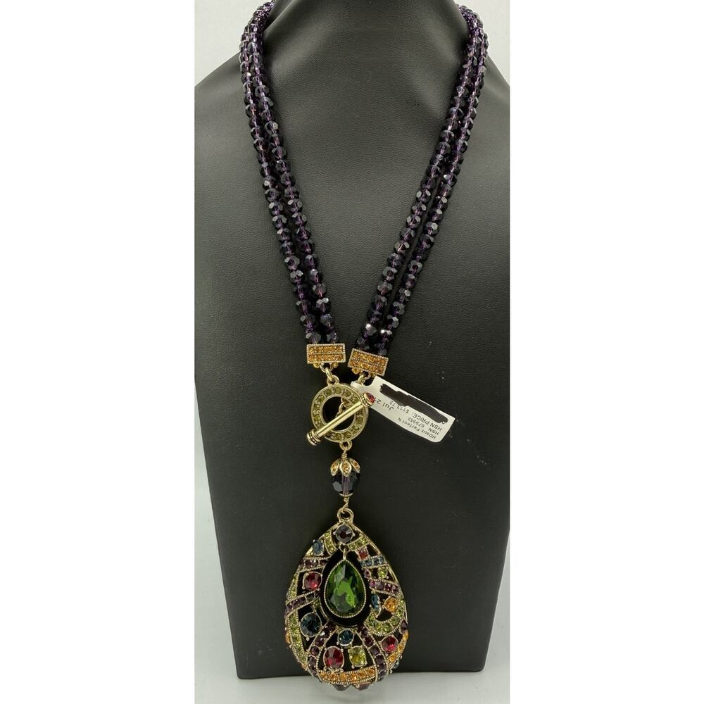 Heidi Daus "Perfect" GREEN, PURPLE , RED, Blue Beaded Statement Necklace TOGGLE